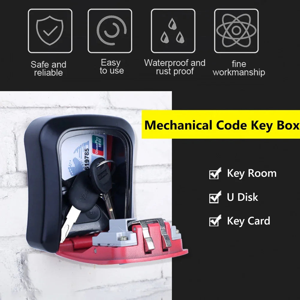 Wall Mount Key Lock Box 4 Digit Password Code Security Lock No Key for Home Office Key Safe Secret Storage Box Organizer