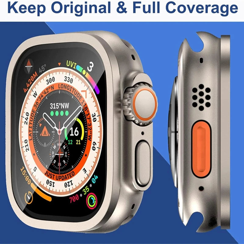 Aluminium Alloy Case+Tempered Glass for Apple Watch Ultra 2 49mm Anti-Scratch Screen Protector for iWatch Ultra 49mm Cover Film