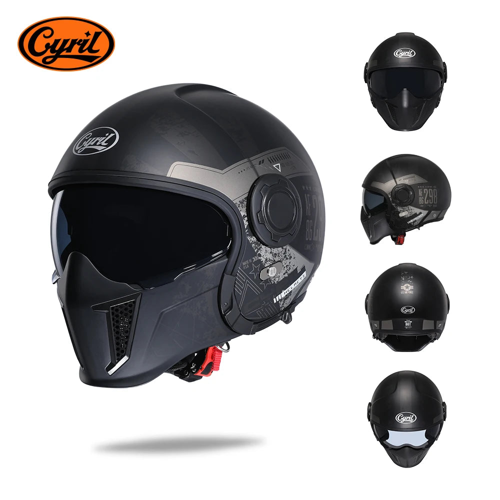 CYRIL-Casque de moto intégral pour hommes et femmes, casques ouverts, casque modulaire, visière pour touristes, approuvé ECE DOT, 3/4