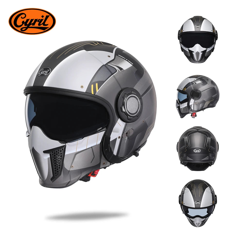 CYRIL-Casque de moto intégral pour hommes et femmes, casques ouverts, casque modulaire, visière pour touristes, approuvé ECE DOT, 3/4