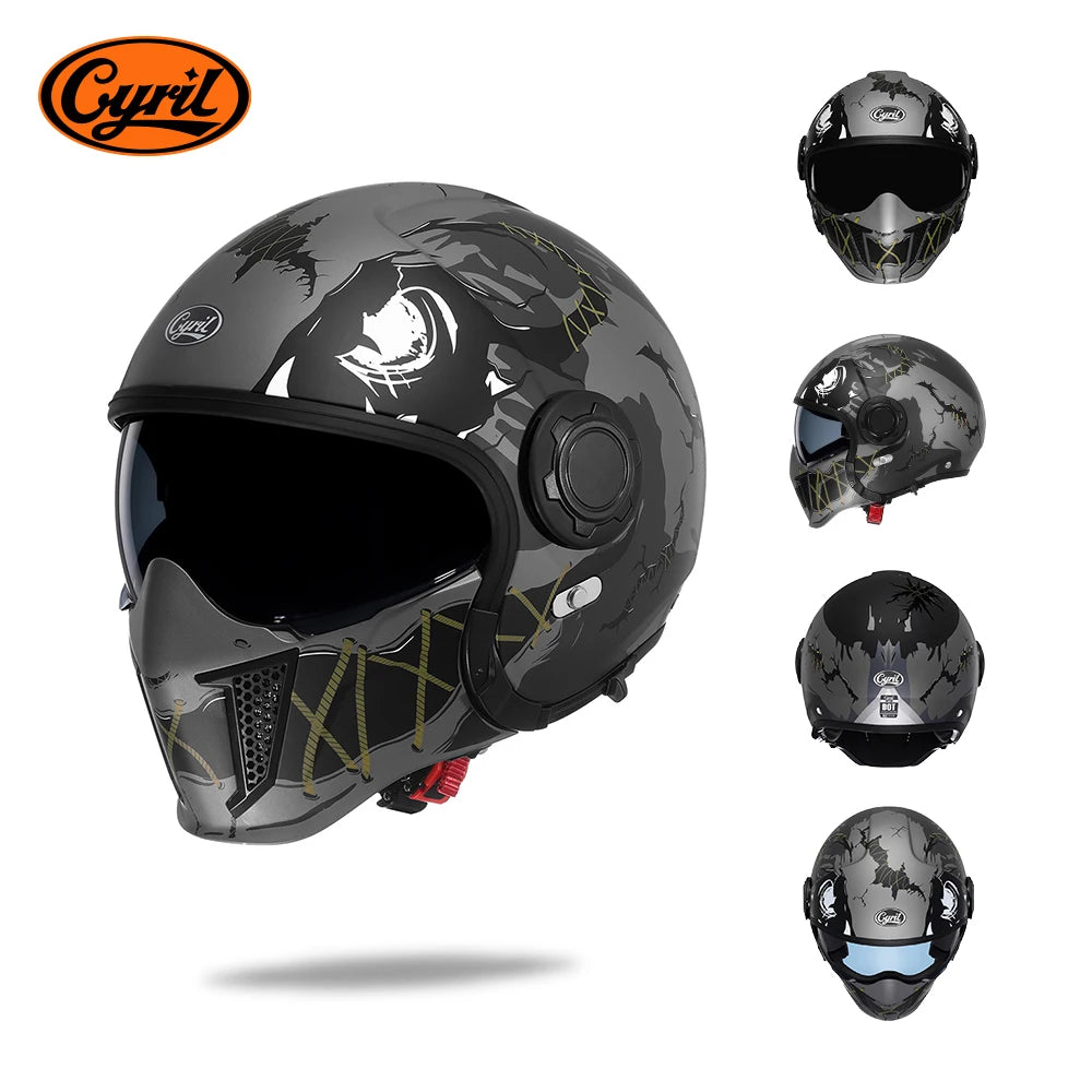 CYRIL-Casque de moto intégral pour hommes et femmes, casques ouverts, casque modulaire, visière pour touristes, approuvé ECE DOT, 3/4