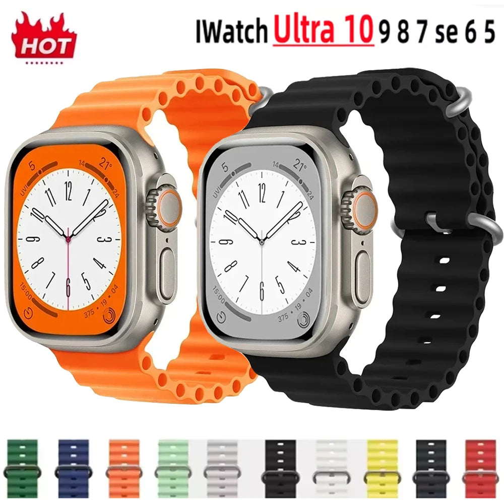 Ocean Silicone band for Apple Watch straps 46mm 45mm 40mm Ultra 2 49mm 44mm 41mm 38-42mm sport bracelet series 10 9 8 7 6 5 4 SE