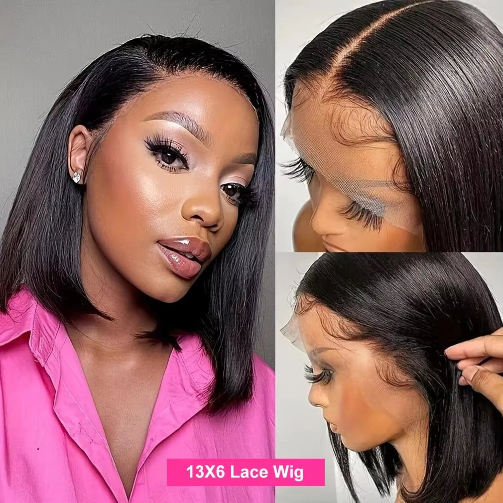 CEXXY Perruque Naturelle Moins Cher Perruque Raw Hair Sans Colle Perruque BOB Courte Perruque 13x6 13x4 Transparent Lace Cheveux Naturels Humains Femme Perruque Livraison 3 Jours France Perruque Lisse Cheveux Humain