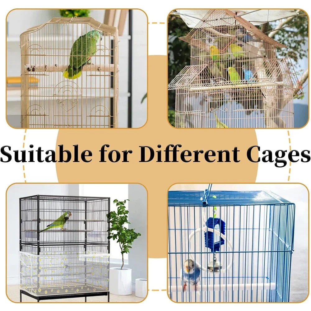 Couverture de filet de Cage à oiseaux réglable, attrape-plumes de graines de Cage à oiseaux, protection de jupe souple, filet en maille en Nylon pour Cages ronds et carrés