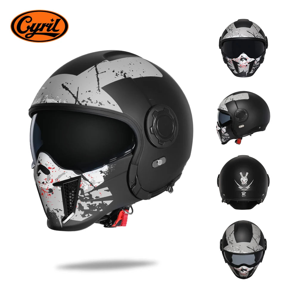 CYRIL-Casque de moto intégral pour hommes et femmes, casques ouverts, casque modulaire, visière pour touristes, approuvé ECE DOT, 3/4