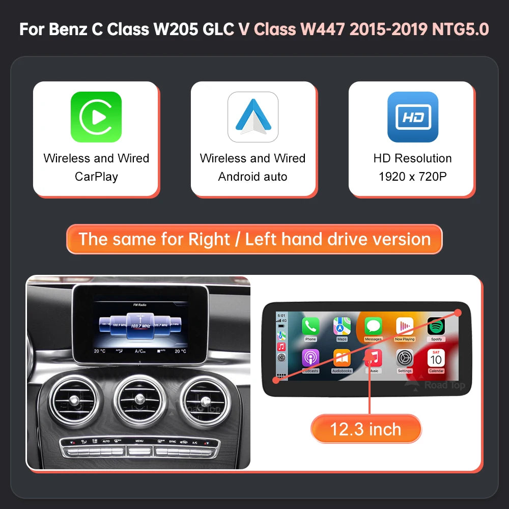 Écran multimédia Linux sans fil CarPlay Android Auto pour mercedes-benz W205 W176 GLC A C V classe W447 CLA GLA 2015-2018 NTG5.0