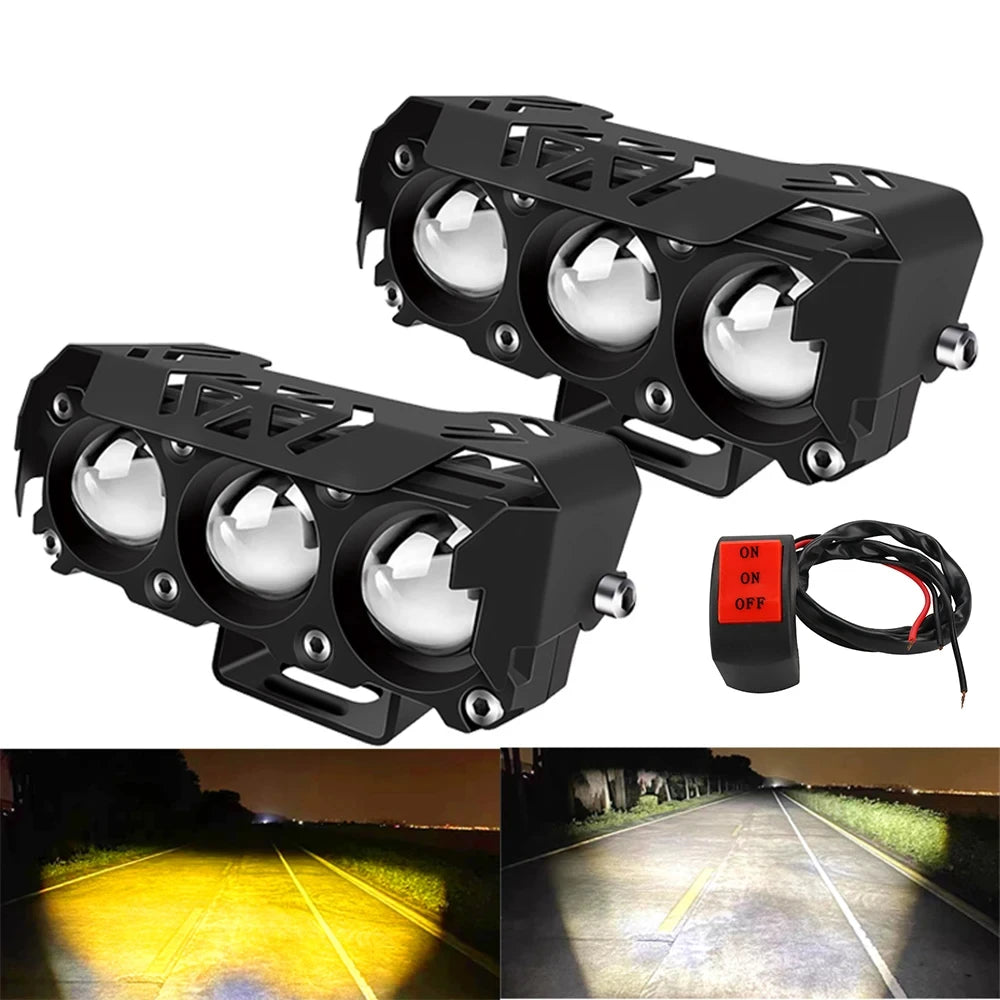 3 lentilles Super lumière brillante phares de Moto lentille led projecteur Moto antibrouillard Moto feux de route et de croisement lumière de travail Scooters
