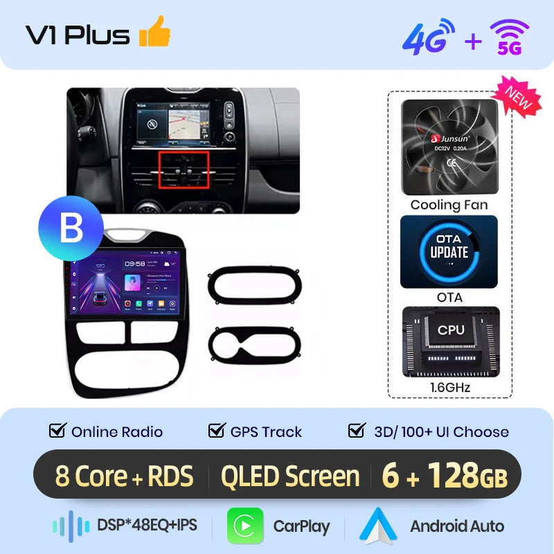 Junsun CarPlay Android Auto Car Radio for Renault Clio 4 2012-2017 GPS Intelligent Systems Stereo Multimedia Autoradio