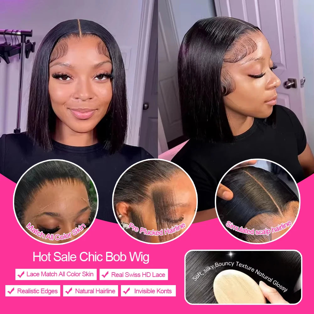 250% Bon Prix Perruque avec Bonne Qualité Perruque BOB Courte Perruque Raw Hair Sans Colle Perruque 13x6 13x4 Transparent Lace Perruque Naturelle Moins Cher Perruque Femme Perruque Livraison 3 Jours France Naturelle