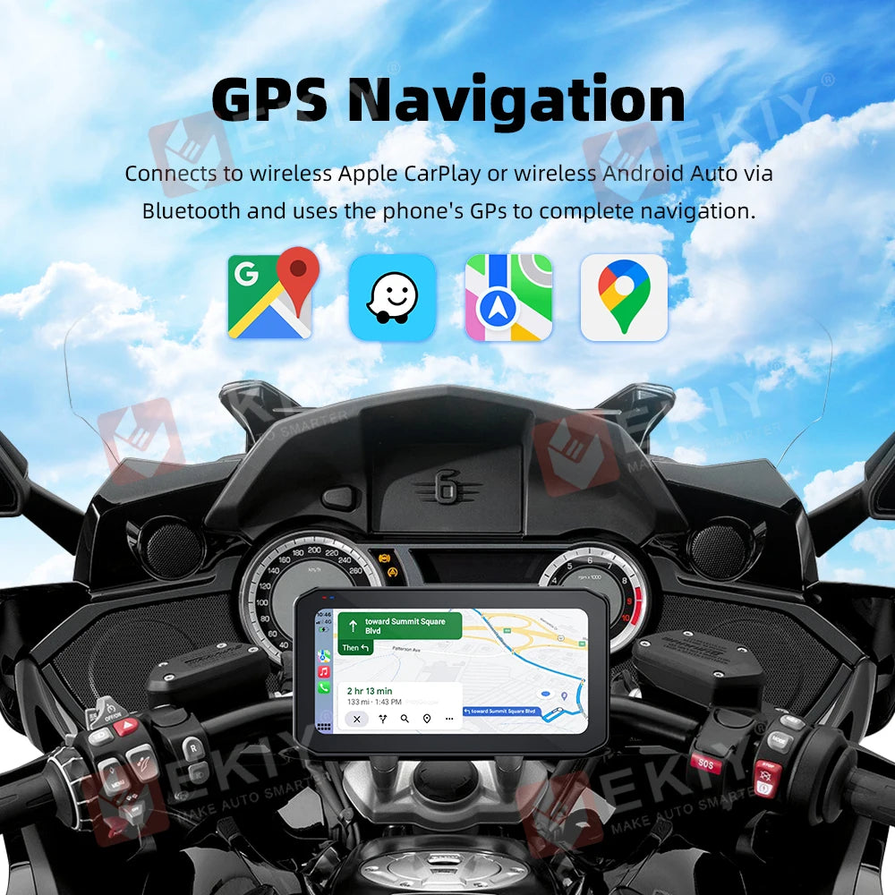 EKIY 6.25 "sans fil CarPlay Moto Android Auto Portable numérique Moto tableau de bord GPS Navigation écran d'affichage TPMS moniteur