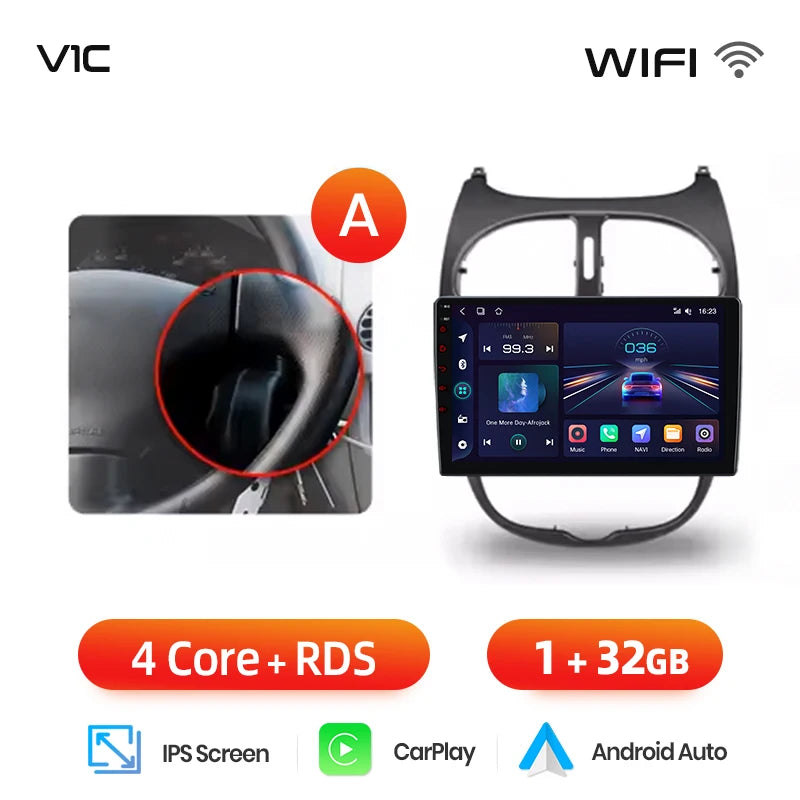 Junsun Android sans fil CarPlay Auto autoradio pour Peugeot 206 206CC 206SW 2001-2008 systèmes intelligents de voiture DSP SWC RDS GPS FM