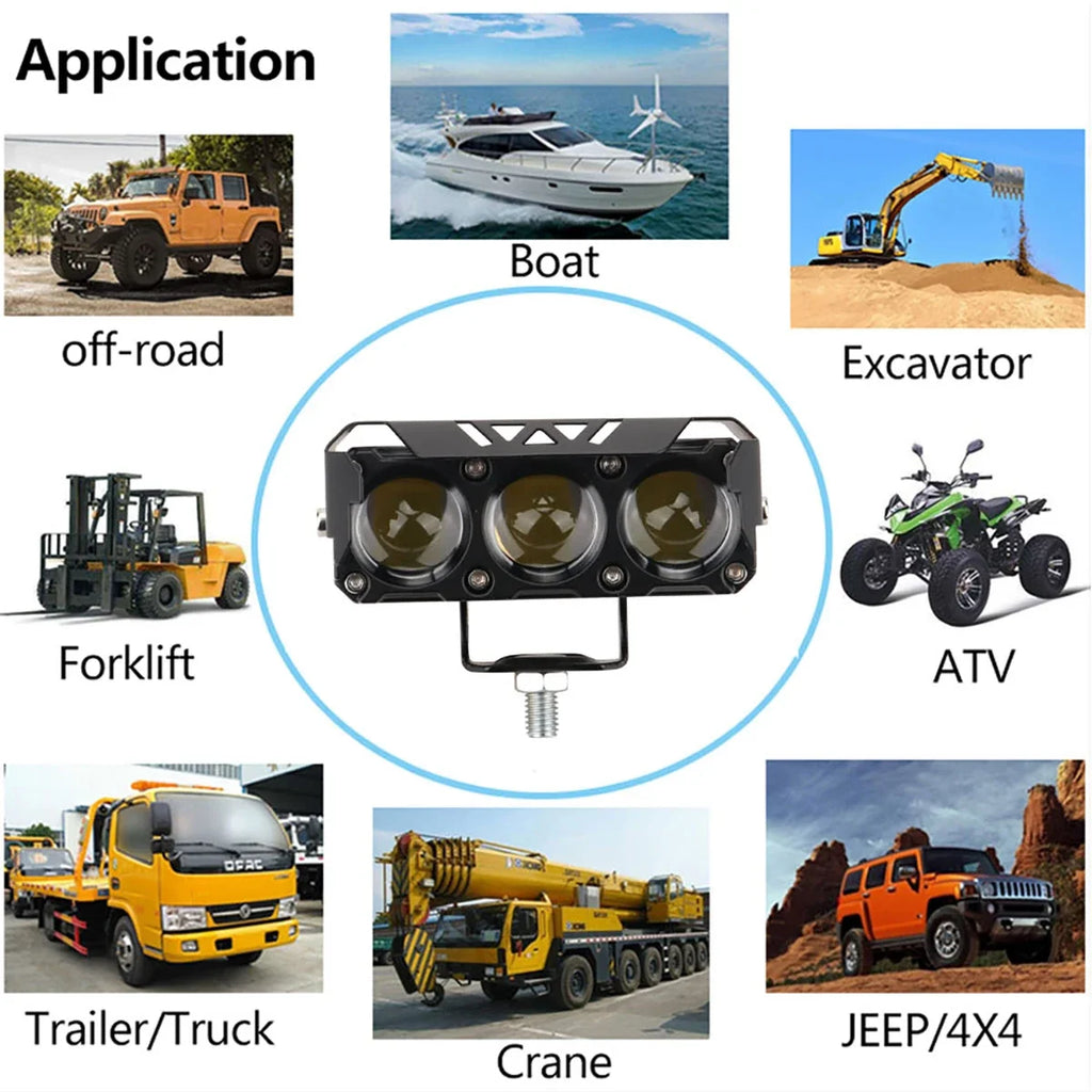 3 lentilles Super lumière brillante phares de Moto lentille led projecteur Moto antibrouillard Moto feux de route et de croisement lumière de travail Scooters