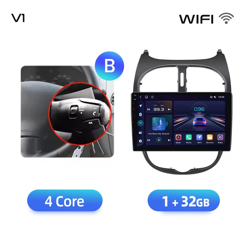 Junsun Android sans fil CarPlay Auto autoradio pour Peugeot 206 206CC 206SW 2001-2008 systèmes intelligents de voiture DSP SWC RDS GPS FM