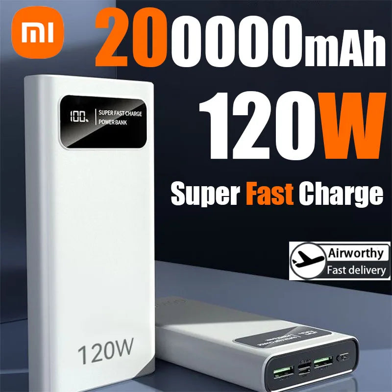 XiaomiMIJIA 200000mAh 120W PowerBank Fast Charging Portable Mobile Power Ultralarge Capacity Digital Display External Battery ﻿