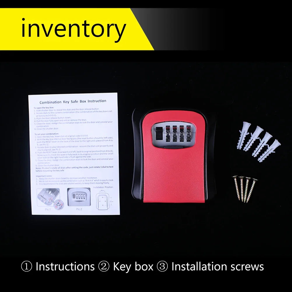 Wall Mount Key Lock Box 4 Digit Password Code Security Lock No Key for Home Office Key Safe Secret Storage Box Organizer