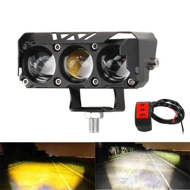 3 lentilles Super lumière brillante phares de Moto lentille led projecteur Moto antibrouillard Moto feux de route et de croisement lumière de travail Scooters
