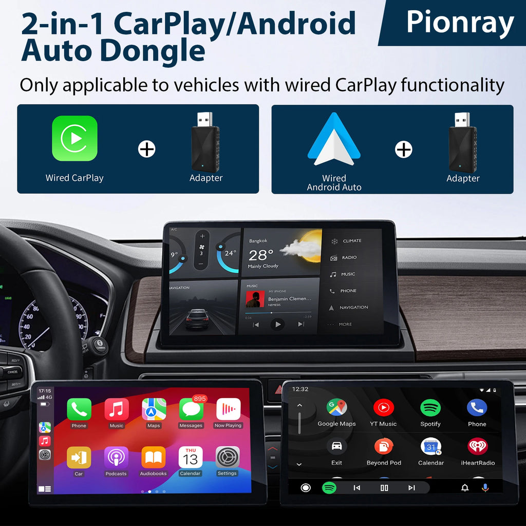 Adaptateur Carplay sans fil 2 en 1, convertit l'adaptateur carplay filaire vers sans fil pour iPhone, contrôle sans fil Plug & Play Carplay