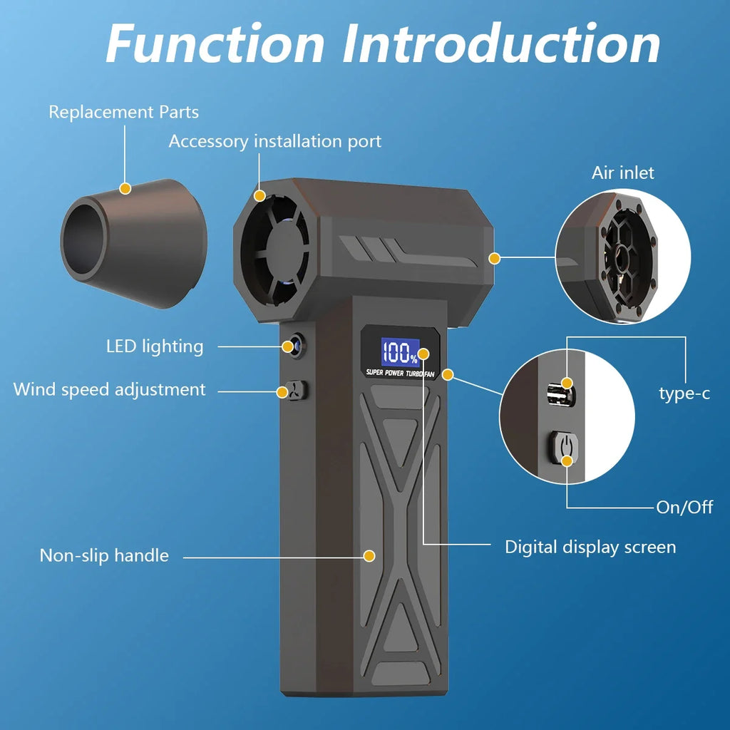 Nouveau Souffleur d'air P70 110000 tr/min 4 vitesses réglable Turbo Jet ventilateur avec lumière LED affichage de la batterie sans fil plumeau d'air comprimé