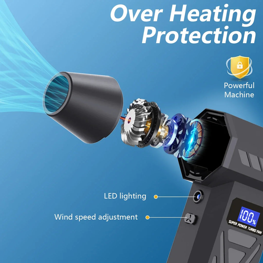 Nouveau Souffleur d'air P70 110000 tr/min 4 vitesses réglable Turbo Jet ventilateur avec lumière LED affichage de la batterie sans fil plumeau d'air comprimé
