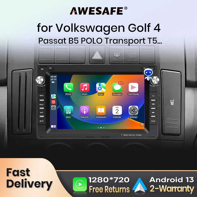 AWESAFE Carplay android Auto Radio pour VW Golf 4 Passat POLO Transport T5 Multivan siège Jetta voiture systèmes intelligents Autoradio