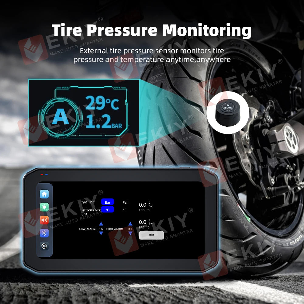 EKIY 6.25 "sans fil CarPlay Moto Android Auto Portable numérique Moto tableau de bord GPS Navigation écran d'affichage TPMS moniteur