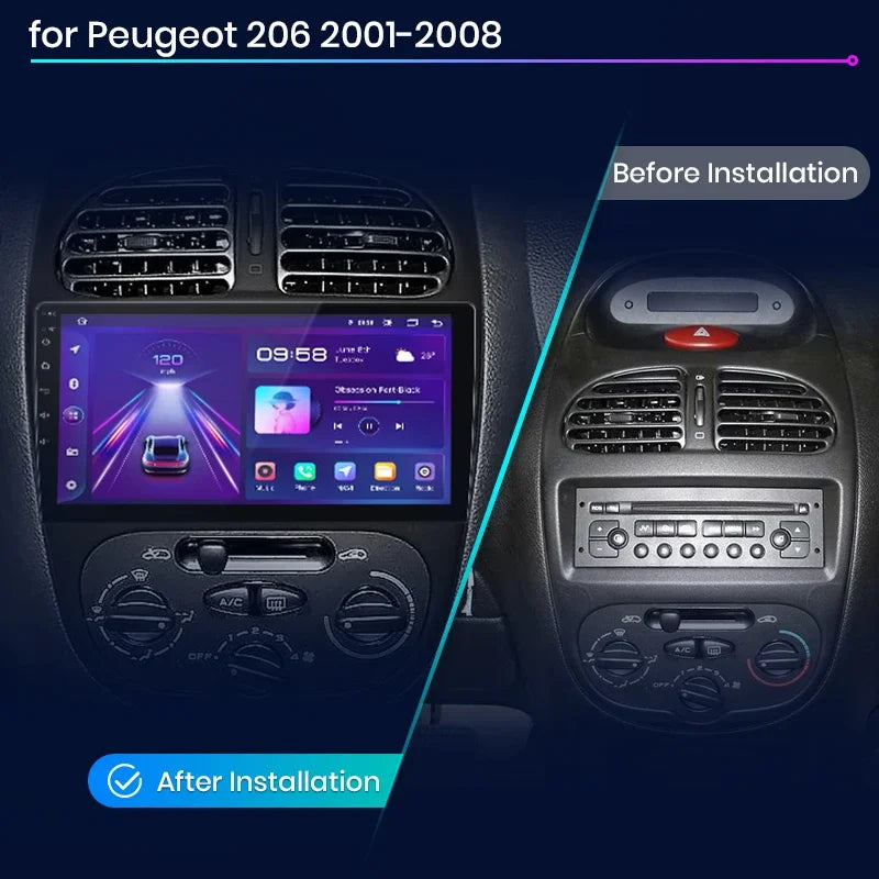 Junsun Android sans fil CarPlay Auto autoradio pour Peugeot 206 206CC 206SW 2001-2008 systèmes intelligents de voiture DSP SWC RDS GPS FM