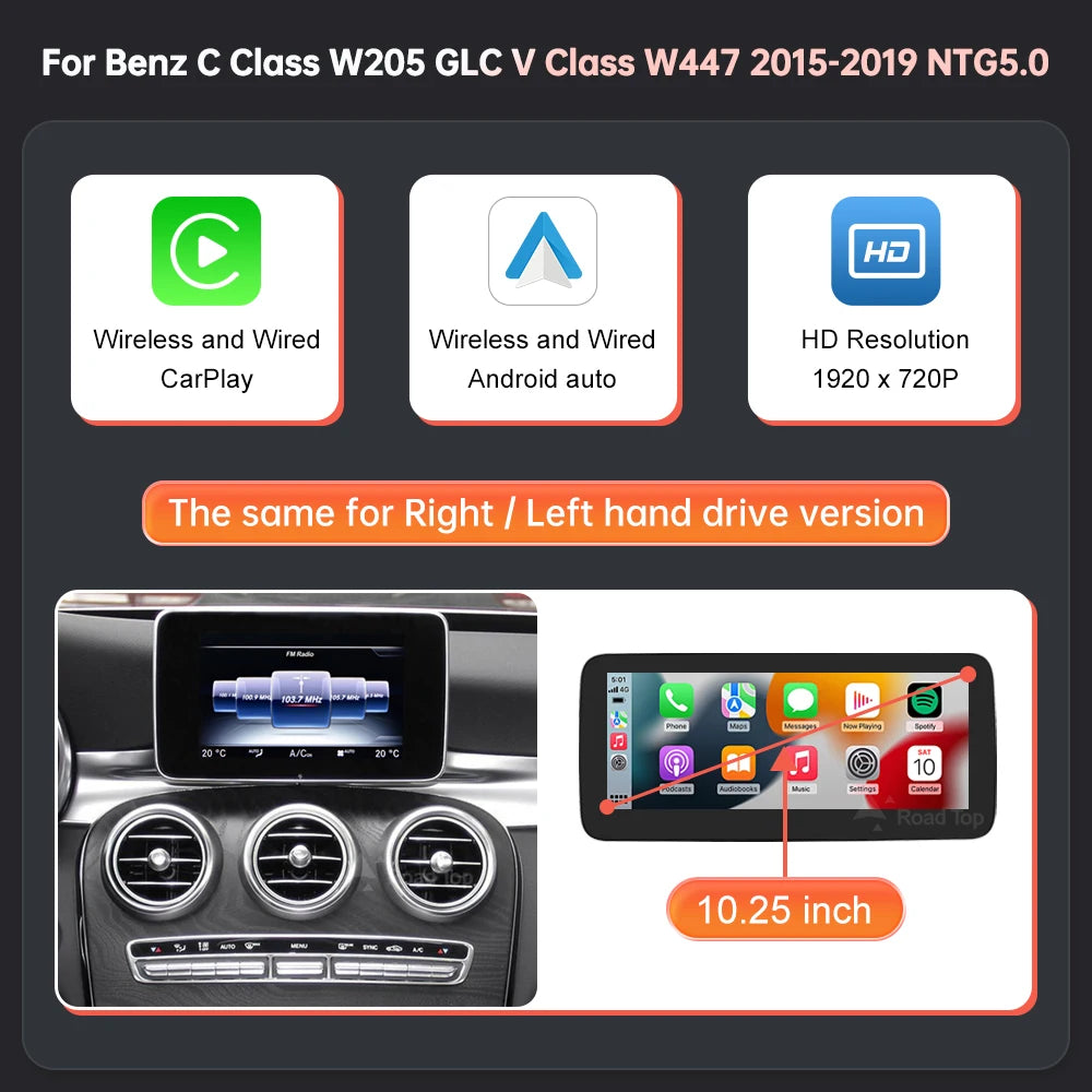 Écran multimédia Linux sans fil CarPlay Android Auto pour mercedes-benz W205 W176 GLC A C V classe W447 CLA GLA 2015-2018 NTG5.0