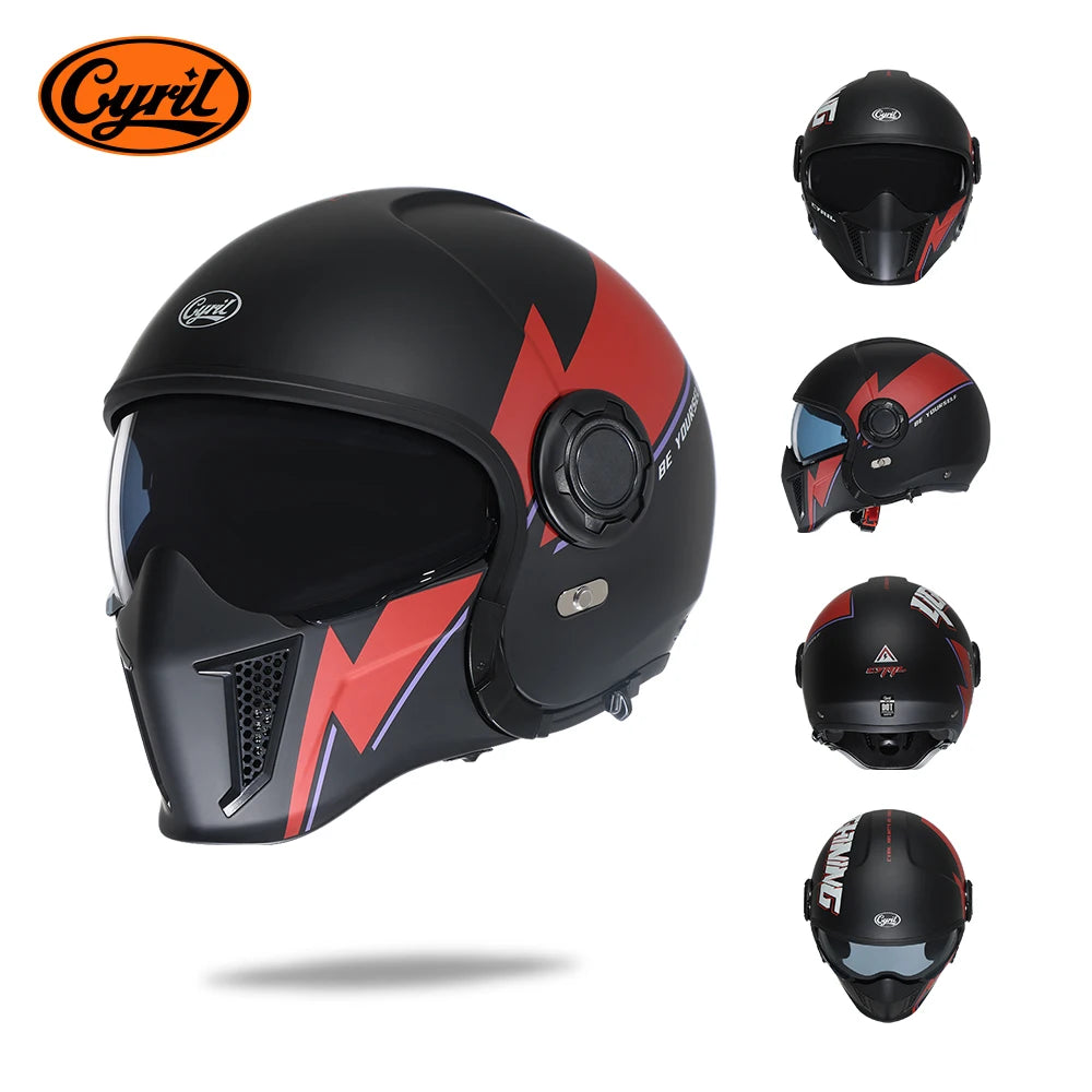 CYRIL-Casque de moto intégral pour hommes et femmes, casques ouverts, casque modulaire, visière pour touristes, approuvé ECE DOT, 3/4