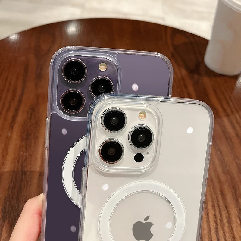 Pour Magesafe magnétique Transparent sans fil Charge étui pour iPhone 11 12 13 14 15 16 17 Air Pro Max Plus Mini antichoc PC couverture