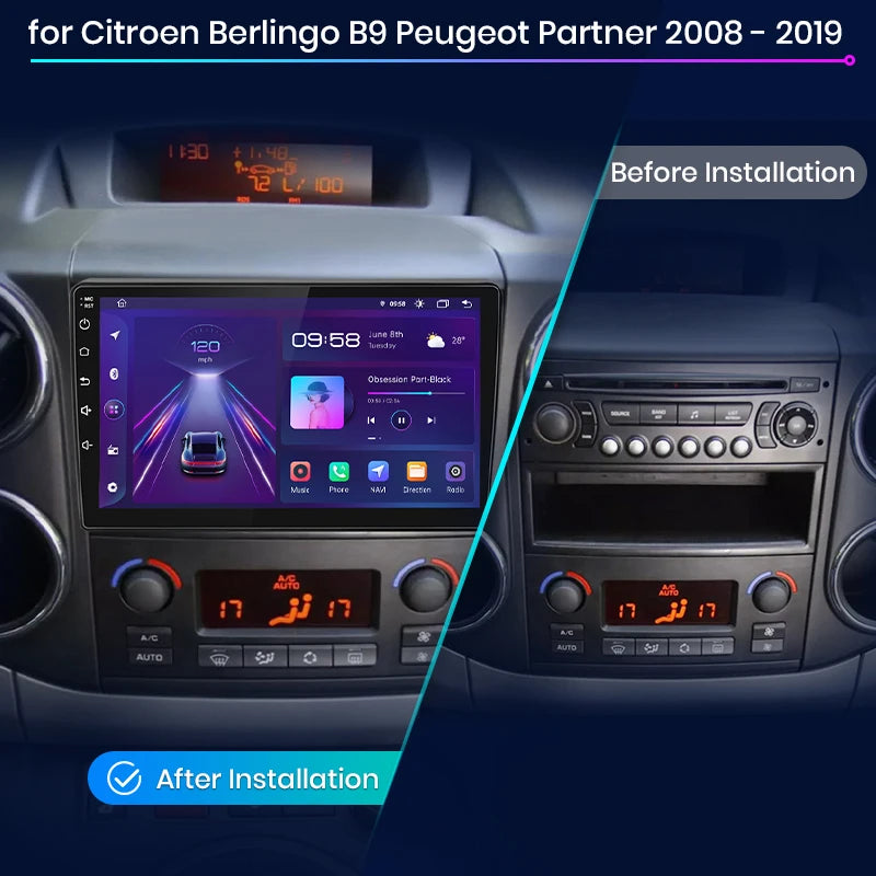 Junsun-Autoradio Android sans fil pour voiture, CarPlay, Cristaux, Berlingo B9, KIT Partner, 2008-2019, Limitation GPS, 2 Din