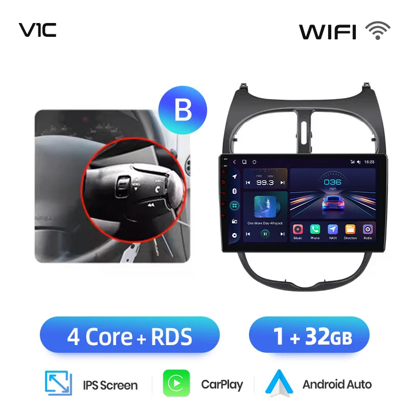 Junsun Android sans fil CarPlay Auto autoradio pour Peugeot 206 206CC 206SW 2001-2008 systèmes intelligents de voiture DSP SWC RDS GPS FM